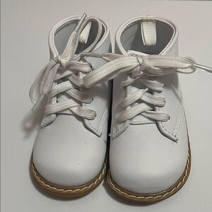 White Kids Lace-Up Ankle Boots with Tan Sole